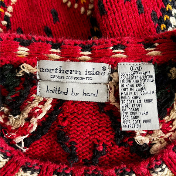 Vintage Northern Isles Hand Knitted Sweater Pullover Long Sleeve Red Large - Picture 5 of 7